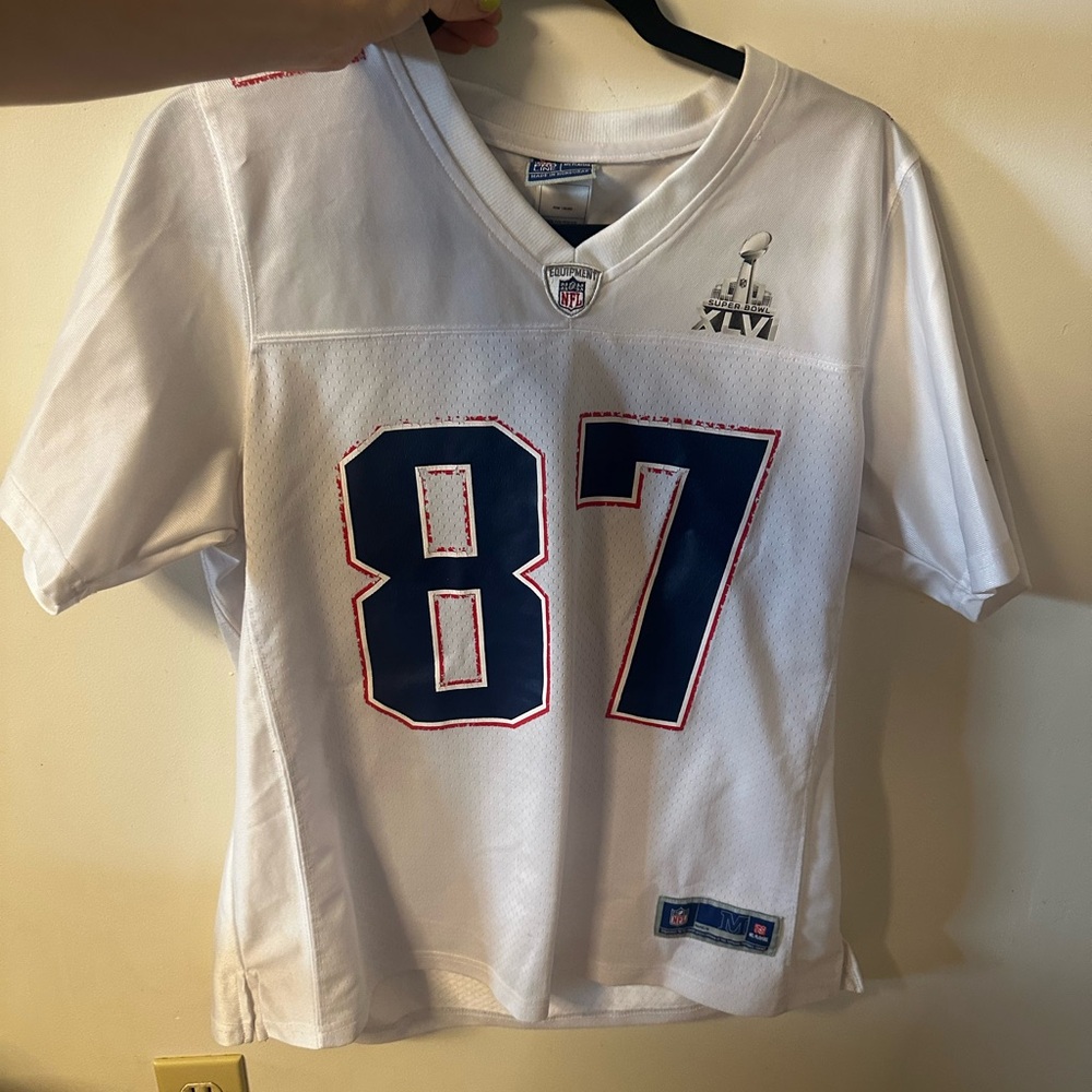 White NFL Women's Jersey with Blue and Red Accents